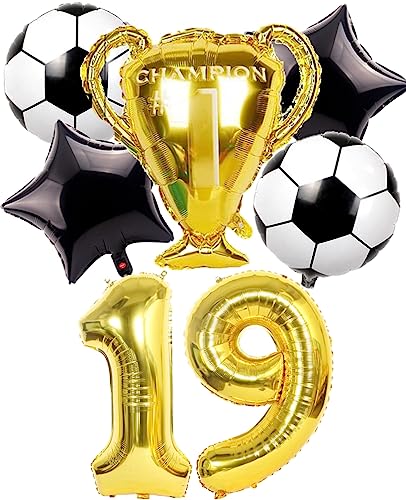 Dalettu Fußball 19. Geburtstag Deko Junge, Luftballons Fußball Geburtstagsdeko 19 Jahre Kinder, Gold Riesen Folienballon Zahlen 19, Fußball Thema 19 Jahr Kindergeburtstag Party Deko Luftballons von Dalettu