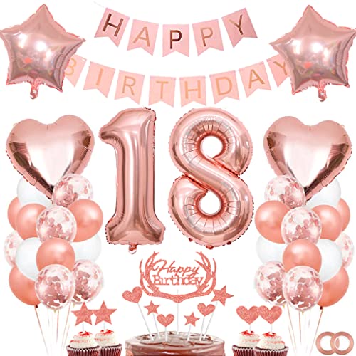Dalettu Geburtstagdeko 18 Jahre Mädchen, Luftballon 18. Geburtstag Deko, Tortendeko 18 Jahre Geburtstag Mädchen, Folienballon Zahl 18 Rosegold, Happy Birthday Girlande für 18. Geburtstag Party Deko von Dalettu