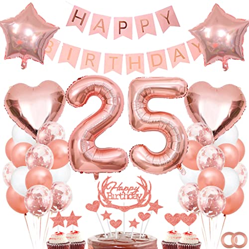 Dalettu Geburtstagdeko 25 Jahre Geburtstag Frau, Luftballon 25. Geburtstag Deko, Tortendeko Geburtstag 25. Frauen, Folienballon Zahl 25 Rosegold, Happy Birthday Girlande für 25. Geburtstag Party Deko von Dalettu