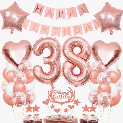 Dalettu Geburtstagdeko 38 Jahre Geburtstag Frau, Luftballon 38. Geburtstag Deko, Tortendeko Geburtstag 38. Frauen, Folienballon Zahl 38 Rosegold, Happy Birthday Girlande für 38. Geburtstag Party Deko Dalettu Geburtstagdeko 38 Jahre Geburtstag Frau, Luftballon 38. Geburtstag Deko, Tortendeko Geburtstag 38. Frauen, Folienballon Zahl 38 Rosegold, Happy Birthday Girlande für 38. Geburtstag Party Deko von Dalettu