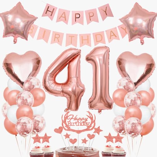 Dalettu Geburtstagdeko 41 Jahre Geburtstag Frau, Luftballon 41. Geburtstag Deko, Tortendeko Geburtstag 41. Frauen, Folienballon Zahl 41 Rosegold, Happy Birthday Girlande für 41. Geburtstag Party Deko Dalettu Geburtstagdeko 41 Jahre Geburtstag Frau, Luftballon 41. Geburtstag Deko, Tortendeko Geburtstag 41. Frauen, Folienballon Zahl 41 Rosegold, Happy Birthday Girlande für 41. Geburtstag Party Deko von Dalettu