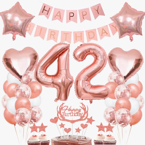 Dalettu 42. Geburtstag Deko für Frauen - Luftballons, Tortendeko, Folienballon Zahl 42 Rosegold, Happy Birthday Girlande für Party von Dalettu
