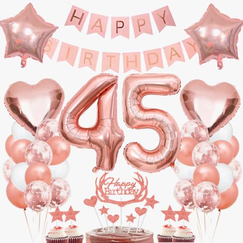 Dalettu Geburtstagdeko 45 Jahre Geburtstag Frau, Luftballon 45. Geburtstag Deko, Tortendeko Geburtstag 45. Frauen, Folienballon Zahl 45 Rosegold, Happy Birthday Girlande für 45. Geburtstag Party Deko Dalettu Geburtstagdeko 45 Jahre Geburtstag Frau, Luftballon 45. Geburtstag Deko, Tortendeko Geburtstag 45. Frauen, Folienballon Zahl 45 Rosegold, Happy Birthday Girlande für 45. Geburtstag Party Deko von Dalettu