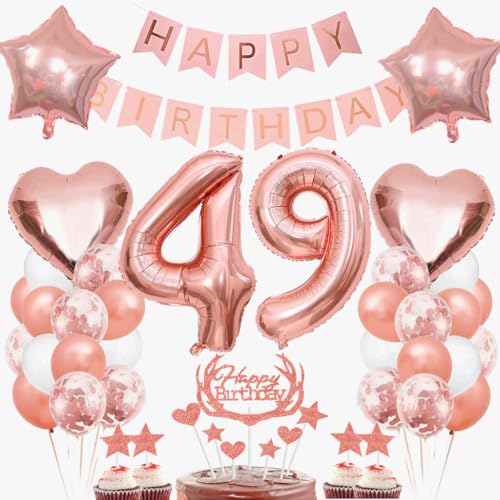 Dalettu 49. Geburtstag Deko Set für Frauen - Luftballons, Tortendeko, Folienballon Zahl 49 Rosegold, Happy Birthday Girlande - Party Dekoration Dalettu 49. Geburtstag Deko Set für Frauen - Luftballons, Tortendeko, Folienballon Zahl 49 Rosegold, Happy Birthday Girlande - Party Dekoration von Dalettu