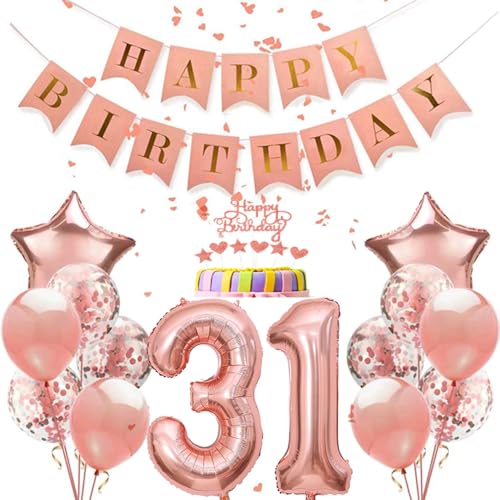 Dalettu Geburtstagsdeko 31 Jahre Frau, Luftballons 31. Geburtstag Dekoration, Roségold Tortendeko Happy 31th Birthday Deko 31 Jahre Frauen, Folienballon Zahl 31 Roségold, Deko 31. Geburtstag Frauen von Dalettu