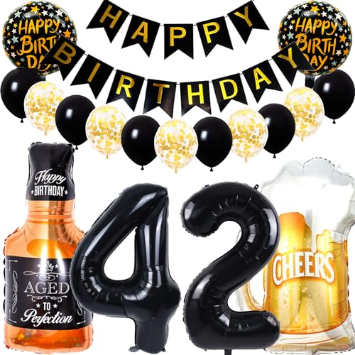 Dalettu Geburtstagsdeko 42 Jahre Mann Frau, Luftballon 42. Geburtstag Deko Männer, Folienballon Whiskey Bierglas Deko, Helium Ballon Weinflasche Bier für 42. Geburtstag Manner Party Dekoration von Dalettu