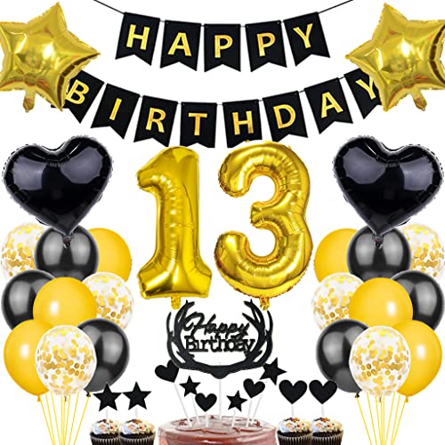 Dalettu Luftballon 13. Geburtstag Deko Junge, Schwarz Gold Geburtstagsdeko 13 Jahre Junge, Folienballon 13. Geburtstag Dekoration, Deko 13. Geburtstag Junge Mädchen, Tortendeko 13. Geburtstag Jungen Dalettu Luftballon 13. Geburtstag Deko Junge, Schwarz Gold Geburtstagsdeko 13 Jahre Junge, Folienballon 13. Geburtstag Dekoration, Deko 13. Geburtstag Junge Mädchen, Tortendeko 13. Geburtstag Jungen von Dalettu