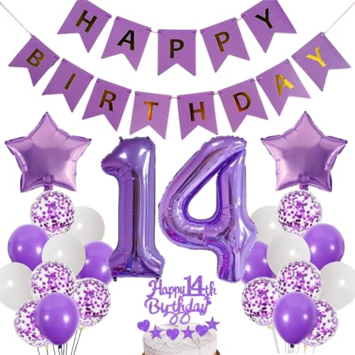 Dalettu Luftballons 14. Geburtstag Dekoration, Tortendeko Happy 14th Birthday Deko 14 Jahre Mädchen, Folienballon Zahl 14 Lila, Deko 14. Geburtstag Mädchen, Lila Geburtstagsdeko 14 Jahr Jungen Mädchen Dalettu Luftballons 14. Geburtstag Dekoration, Tortendeko Happy 14th Birthday Deko 14 Jahre Mädchen, Folienballon Zahl 14 Lila, Deko 14. Geburtstag Mädchen, Lila Geburtstagsdeko 14 Jahr Jungen Mädchen von Dalettu