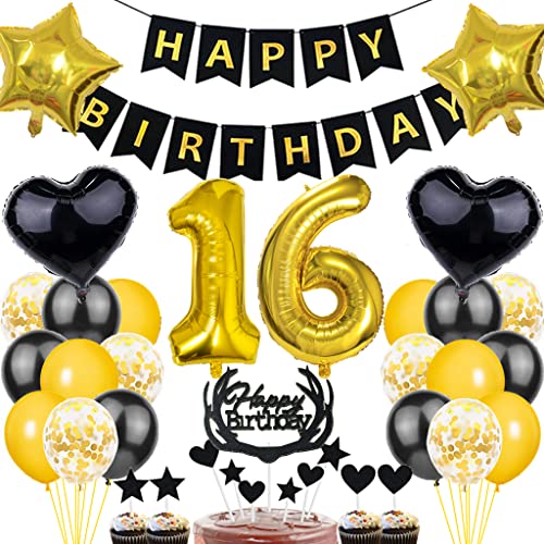 Dalettu Luftballon 16. Geburtstag Deko Junge, Schwarz Gold Geburtstagsdeko 16 Jahre Junge, Folienballon 16. Geburtstag Dekoration, Deko 16. Geburtstag Junge Mädchen, Tortendeko 16. Geburtstag Jungen Dalettu Luftballon 16. Geburtstag Deko Junge, Schwarz Gold Geburtstagsdeko 16 Jahre Junge, Folienballon 16. Geburtstag Dekoration, Deko 16. Geburtstag Junge Mädchen, Tortendeko 16. Geburtstag Jungen von Dalettu