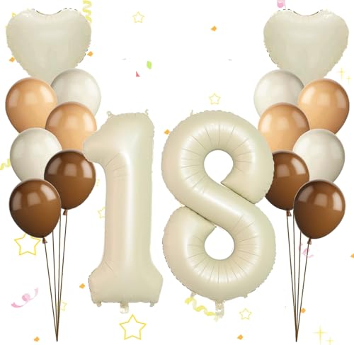 Dalettu Luftballon 18. Geburtstag Mädchen Deko, Ballons Cremeweiß Zahl 18 Luftballon, Happy Birthday Ballons Aprikose Braun Nummer 18 Herz Folienballon für Mädchen Kinder 18. Geburtstag Party Deko Dalettu Luftballon 18. Geburtstag Mädchen Deko, Ballons Cremeweiß Zahl 18 Luftballon, Happy Birthday Ballons Aprikose Braun Nummer 18 Herz Folienballon für Mädchen Kinder 18. Geburtstag Party Deko von Dalettu