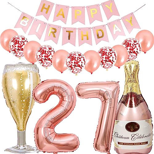 Dalettu Luftballon 27. Geburtstag Deko Frau, Folienballon Weinflasche Sektflasche Rose Gold Helium Ballon Deko, Geburtstagsdeko 27 Jahre Frauen, Happy Birthday Banner für 27 Jahr Geburtstag Party Deko Dalettu Luftballon 27. Geburtstag Deko Frau, Folienballon Weinflasche Sektflasche Rose Gold Helium Ballon Deko, Geburtstagsdeko 27 Jahre Frauen, Happy Birthday Banner für 27 Jahr Geburtstag Party Deko von Dalettu
