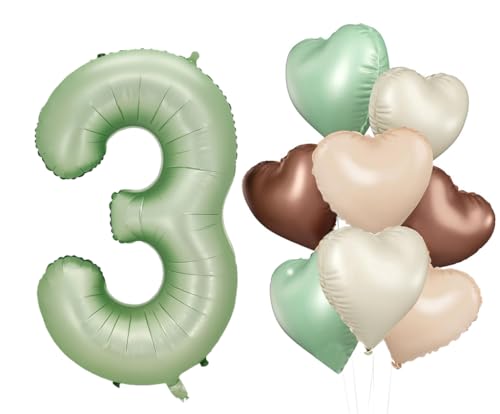 Dalettu Luftballon 3. Geburtstag Mädchen Deko, 8 Stück Olivgrün Beige Braune Aprikosen Herz, Ballons Olivgrün Zahl 3 Luftballon, Folienballon Nummer für Mädchen Kinder 3. Geburtstag Party Deko Dalettu Luftballon 3. Geburtstag Mädchen Deko, 8 Stück Olivgrün Beige Braune Aprikosen Herz, Ballons Olivgrün Zahl 3 Luftballon, Folienballon Nummer für Mädchen Kinder 3. Geburtstag Party Deko von Dalettu