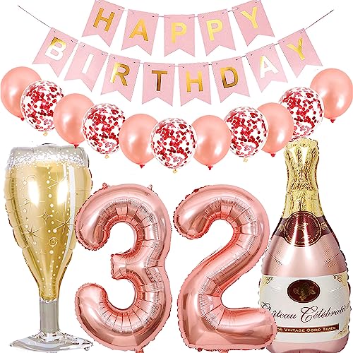 Dalettu Luftballon 32. Geburtstag Deko Frau, Folienballon Weinflasche Sektflasche Rose Gold Helium Ballon Deko, Geburtstagsdeko 32 Jahre Frauen, Happy Birthday Banner für 32 Jahr Geburtstag Party Deko Dalettu Luftballon 32. Geburtstag Deko Frau, Folienballon Weinflasche Sektflasche Rose Gold Helium Ballon Deko, Geburtstagsdeko 32 Jahre Frauen, Happy Birthday Banner für 32 Jahr Geburtstag Party Deko von Dalettu