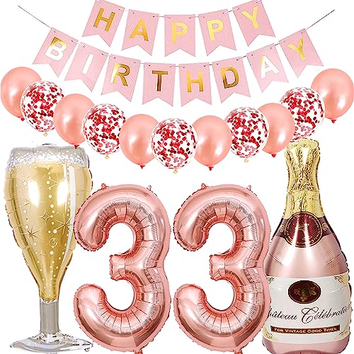 Dalettu Luftballon 33. Geburtstag Deko Frau, Folienballon Weinflasche Sektflasche Rose Gold Helium Ballon Deko, Geburtstagsdeko 33 Jahre Frauen, Happy Birthday Banner für 33 Jahr Geburtstag Party Deko Dalettu Luftballon 33. Geburtstag Deko Frau, Folienballon Weinflasche Sektflasche Rose Gold Helium Ballon Deko, Geburtstagsdeko 33 Jahre Frauen, Happy Birthday Banner für 33 Jahr Geburtstag Party Deko von Dalettu