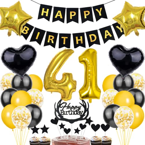 Dalettu Luftballon 41. Geburtstag Deko Mann, Schwarz Gold Geburtstagsdeko 41 Jahre Manner, Folienballon 41 Jahre Geburtstag Dekoration, Deko 41. Geburtstag Mann Frau, Tortendeko 41. Geburtstag Mann von Dalettu