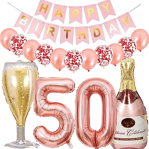 Dalettu Luftballon 50. Geburtstag Deko Frau, Folienballon Weinflasche Sektflasche Rose Gold Helium Ballon Deko, Geburtstagsdeko 50 Jahre Frauen, Happy Birthday Banner für 50 Jahr Geburtstag Party Deko Dalettu Luftballon 50. Geburtstag Deko Frau, Folienballon Weinflasche Sektflasche Rose Gold Helium Ballon Deko, Geburtstagsdeko 50 Jahre Frauen, Happy Birthday Banner für 50 Jahr Geburtstag Party Deko von Dalettu