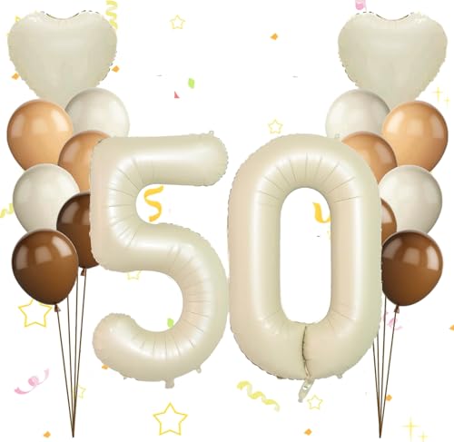 Dalettu Luftballon 50. Geburtstag Frauen Deko, Ballons Cremeweiß Zahl 50 Luftballon, Happy Birthday Ballons Aprikose Braun Nummer 50 Herz Folienballon für Männer Frauen 50. Geburtstag Party Deko Dalettu Luftballon 50. Geburtstag Frauen Deko, Ballons Cremeweiß Zahl 50 Luftballon, Happy Birthday Ballons Aprikose Braun Nummer 50 Herz Folienballon für Männer Frauen 50. Geburtstag Party Deko von Dalettu