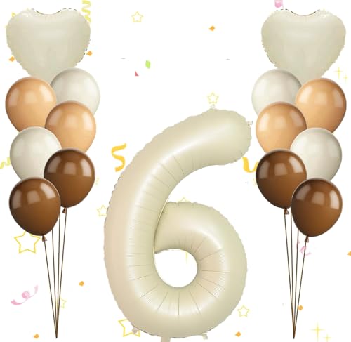 Dalettu Luftballon 6. Geburtstag Mädchen Deko, Ballons Cremeweiß Zahl 6 Luftballon, Happy Birthday Ballons Aprikose Braun Nummer 6 Herz Folienballon für Mädchen Kinder 6. Geburtstag Party Deko Dalettu Luftballon 6. Geburtstag Mädchen Deko, Ballons Cremeweiß Zahl 6 Luftballon, Happy Birthday Ballons Aprikose Braun Nummer 6 Herz Folienballon für Mädchen Kinder 6. Geburtstag Party Deko von Dalettu