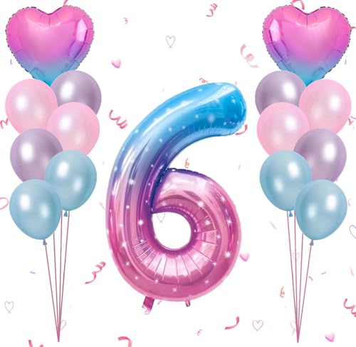 Dalettu Luftballon 6. Geburtstag Mädchen Deko, Ballons Sternenhimmel Zahl 6 Luftballon, Latexballons HellRosa Blau Lila Herz Folienballon Zahl 6 für Mädchen Kinder 6. Geburtstag Party Dek Dalettu Luftballon 6. Geburtstag Mädchen Deko, Ballons Sternenhimmel Zahl 6 Luftballon, Latexballons HellRosa Blau Lila Herz Folienballon Zahl 6 für Mädchen Kinder 6. Geburtstag Party Dek von Dalettu