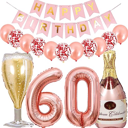 Dalettu Luftballon 60. Geburtstag Deko Frau, Folienballon Weinflasche Sektflasche Rose Gold Helium Ballon Deko, Geburtstagsdeko 60 Jahre Frauen, Happy Birthday Banner für 60 Jahr Geburtstag Party Deko Dalettu Luftballon 60. Geburtstag Deko Frau, Folienballon Weinflasche Sektflasche Rose Gold Helium Ballon Deko, Geburtstagsdeko 60 Jahre Frauen, Happy Birthday Banner für 60 Jahr Geburtstag Party Deko von Dalettu