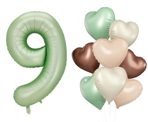 Dalettu Luftballon 9. Geburtstag Mädchen Deko, 8 Stück Olivgrün Beige Braune Aprikosen Herz, Ballons Olivgrün Zahl 9 Luftballon, Folienballon Nummer für Mädchen Kinder 9. Geburtstag Party Deko Dalettu Luftballon 9. Geburtstag Mädchen Deko, 8 Stück Olivgrün Beige Braune Aprikosen Herz, Ballons Olivgrün Zahl 9 Luftballon, Folienballon Nummer für Mädchen Kinder 9. Geburtstag Party Deko von Dalettu