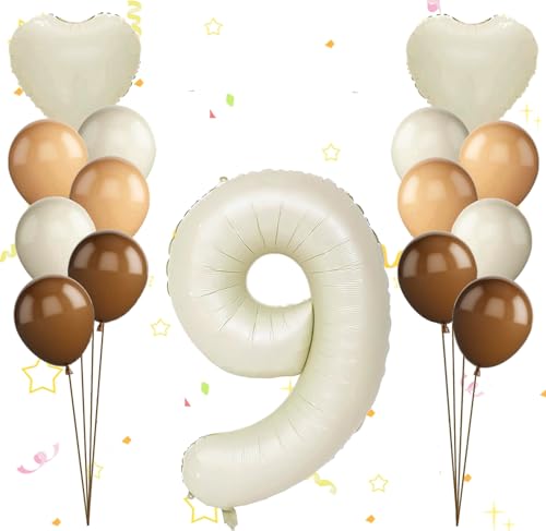 Dalettu Luftballon 9. Geburtstag Mädchen Deko, Ballons Cremeweiß Zahl 9 Luftballon, Happy Birthday Ballons Aprikose Braun Nummer 9 Herz Folienballon für Mädchen Kinder 9. Geburtstag Party Deko Dalettu Luftballon 9. Geburtstag Mädchen Deko, Ballons Cremeweiß Zahl 9 Luftballon, Happy Birthday Ballons Aprikose Braun Nummer 9 Herz Folienballon für Mädchen Kinder 9. Geburtstag Party Deko von Dalettu