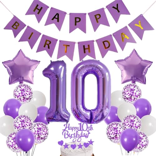 Dalettu Luftballons 10. Geburtstag Dekoration, Tortendeko Happy 10th Birthday Deko 10 Jahre Mädchen, Folienballon Zahl 10 Lila, Deko 10. Geburtstag Mädchen, Lila Geburtstagsdeko 10 Jahr Jungen Mädchen Dalettu Luftballons 10. Geburtstag Dekoration, Tortendeko Happy 10th Birthday Deko 10 Jahre Mädchen, Folienballon Zahl 10 Lila, Deko 10. Geburtstag Mädchen, Lila Geburtstagsdeko 10 Jahr Jungen Mädchen von Dalettu
