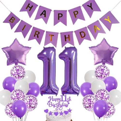 Dalettu Luftballons 11. Geburtstag Dekoration, Tortendeko Happy 11th Birthday Deko 11 Jahre Mädchen, Folienballon Zahl 11 Lila, Deko 11. Geburtstag Mädchen, Lila Geburtstagsdeko 11 Jahr Jungen Mädchen von Dalettu
