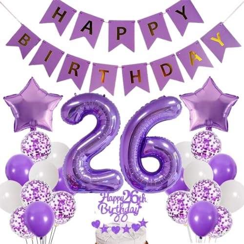 Dalettu Luftballons 26. Geburtstag Dekoration, Tortendeko Happy 26th Birthday Deko 26 Jahre Mädchen, Folienballon Zahl 26 Lila, Deko 26. Geburtstag Mädchen, Lila Geburtstagsdeko 16 Jahr Jungen Mädchen Dalettu Luftballons 26. Geburtstag Dekoration, Tortendeko Happy 26th Birthday Deko 26 Jahre Mädchen, Folienballon Zahl 26 Lila, Deko 26. Geburtstag Mädchen, Lila Geburtstagsdeko 16 Jahr Jungen Mädchen von Dalettu