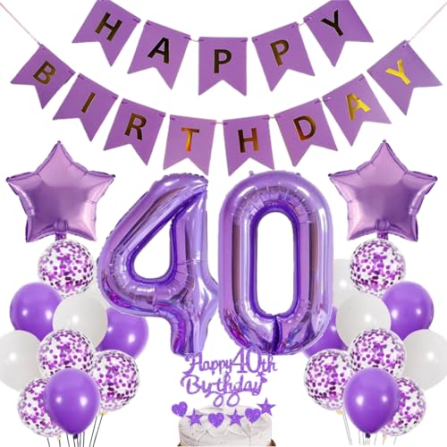 Dalettu Luftballons 40. Geburtstag Dekoration, Tortendeko Happy 40th Birthday Deko 40 Jahre Frau, Folienballon Zahl 40 Lila, Deko 40. Geburtstag Frauen, Lila Geburtstagsdeko 40 Jahr Männer Frauen von Dalettu