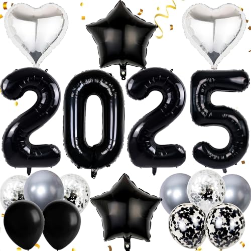Dalettu Silvester Deko 2025 Dekoration Set, Luftballons 2025 Neujahr Deko 2025 Schwarz Silber, Neujahr Deko Ballon 2025, Folienballon 2025 Zahlenballon für Jahreswechsel Neujahr Silvester Party Deko Dalettu Silvester Deko 2025 Dekoration Set, Luftballons 2025 Neujahr Deko 2025 Schwarz Silber, Neujahr Deko Ballon 2025, Folienballon 2025 Zahlenballon für Jahreswechsel Neujahr Silvester Party Deko von Dalettu
