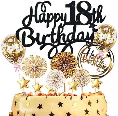 Dalettu Tortendeko 18. Geburtstag Jungen Mädchen, Kuchen Topper Happy 18th Birthday Schwarz, Kuchen Dekoration mit Luftballons Konfetti und Papierfächer für 18. Geburtstag Jungen Party Dekoration Dalettu Tortendeko 18. Geburtstag Jungen Mädchen, Kuchen Topper Happy 18th Birthday Schwarz, Kuchen Dekoration mit Luftballons Konfetti und Papierfächer für 18. Geburtstag Jungen Party Dekoration von Dalettu