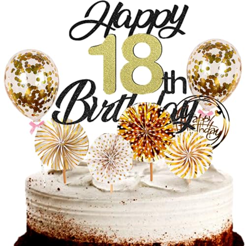 Dalettu Tortendeko 18. Geburtstag Mädchen Junge, Schwarz Cake Topper Deko 18 Geburtstag Mädchen, Cake Topper Happy Birthday Ballon Konfetti und Papierfächer für Geburtstagstorte Deko 18 Jahre Kinder Dalettu Tortendeko 18. Geburtstag Mädchen Junge, Schwarz Cake Topper Deko 18 Geburtstag Mädchen, Cake Topper Happy Birthday Ballon Konfetti und Papierfächer für Geburtstagstorte Deko 18 Jahre Kinder von Dalettu