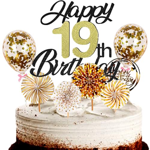 Dalettu Tortendeko 19. Geburtstag Mädchen Junge, Schwarz Cake Topper Deko 19 Geburtstag Mädchen, Cake Topper Happy Birthday Ballon Konfetti und Papierfächer für Geburtstagstorte Deko 19 Jahre Kinder Dalettu Tortendeko 19. Geburtstag Mädchen Junge, Schwarz Cake Topper Deko 19 Geburtstag Mädchen, Cake Topper Happy Birthday Ballon Konfetti und Papierfächer für Geburtstagstorte Deko 19 Jahre Kinder von Dalettu