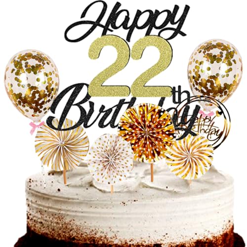 Dalettu Tortendeko 22. Geburtstag Mann Frau, Schwarz Cake Topper Deko 22 Geburtstag Frauen, Cake Topper Happy Birthday Ballon Konfetti und Papierfächer für Geburtstagstorte Deko 22 Jahre Frauen Männer Dalettu Tortendeko 22. Geburtstag Mann Frau, Schwarz Cake Topper Deko 22 Geburtstag Frauen, Cake Topper Happy Birthday Ballon Konfetti und Papierfächer für Geburtstagstorte Deko 22 Jahre Frauen Männer von Dalettu
