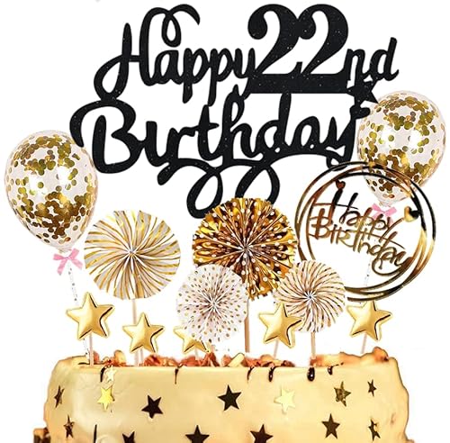 Dalettu Tortendeko 22. Geburtstag Mann Frauen, Kuchen Topper Happy 22th Birthday Schwarz, Kuchen Dekoration mit Luftballons Konfetti und Papierfächer für 22. Geburtstag Männer Party Dekoration Dalettu Tortendeko 22. Geburtstag Mann Frauen, Kuchen Topper Happy 22th Birthday Schwarz, Kuchen Dekoration mit Luftballons Konfetti und Papierfächer für 22. Geburtstag Männer Party Dekoration von Dalettu