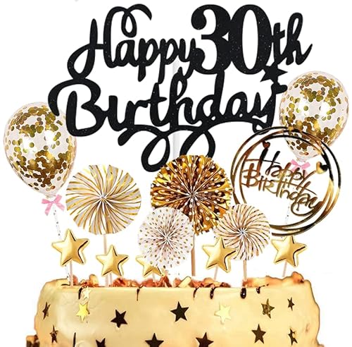 Dalettu Tortendeko 30. Geburtstag Mann Frauen, Kuchen Topper Happy 30th Birthday Schwarz, Kuchen Dekoration mit Luftballons Konfetti und Papierfächer für 30. Geburtstag Männer Party Dekoration Dalettu Tortendeko 30. Geburtstag Mann Frauen, Kuchen Topper Happy 30th Birthday Schwarz, Kuchen Dekoration mit Luftballons Konfetti und Papierfächer für 30. Geburtstag Männer Party Dekoration von Dalettu