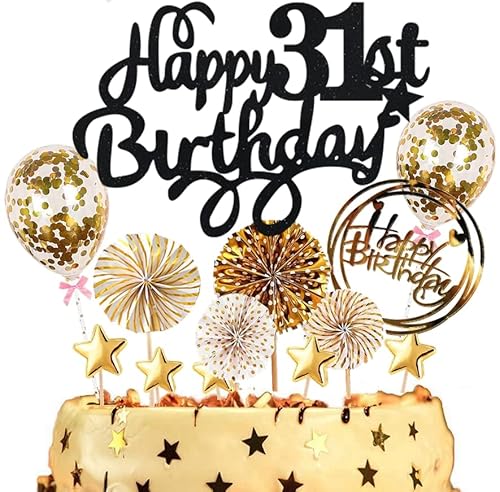 Dalettu Tortendeko 31. Geburtstag Mann Frauen, Kuchen Topper Happy 31th Birthday Schwarz, Kuchen Dekoration mit Luftballons Konfetti und Papierfächer für 31. Geburtstag Männer Party Dekoration Dalettu Tortendeko 31. Geburtstag Mann Frauen, Kuchen Topper Happy 31th Birthday Schwarz, Kuchen Dekoration mit Luftballons Konfetti und Papierfächer für 31. Geburtstag Männer Party Dekoration von Dalettu