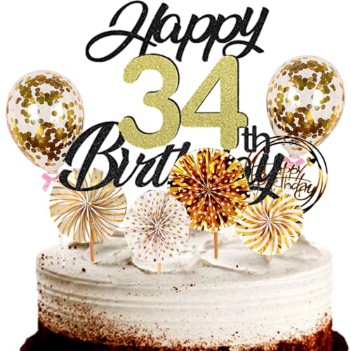 Dalettu Tortendeko 34. Geburtstag Mann Frau, Schwarz Cake Topper Deko 34 Geburtstag Frauen, Cake Topper Happy Birthday Ballon Konfetti und Papierfächer für Geburtstagstorte Deko 34 Jahre Frauen Männer Dalettu Tortendeko 34. Geburtstag Mann Frau, Schwarz Cake Topper Deko 34 Geburtstag Frauen, Cake Topper Happy Birthday Ballon Konfetti und Papierfächer für Geburtstagstorte Deko 34 Jahre Frauen Männer von Dalettu