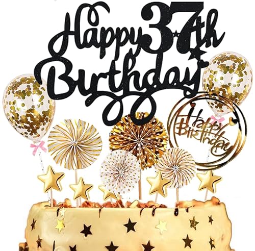Dalettu Tortendeko 37. Geburtstag Mann Frauen, Kuchen Topper Happy 37th Birthday Schwarz, Kuchen Dekoration mit Luftballons Konfetti und Papierfächer für 37. Geburtstag Männer Party Dekoration Dalettu Tortendeko 37. Geburtstag Mann Frauen, Kuchen Topper Happy 37th Birthday Schwarz, Kuchen Dekoration mit Luftballons Konfetti und Papierfächer für 37. Geburtstag Männer Party Dekoration von Dalettu