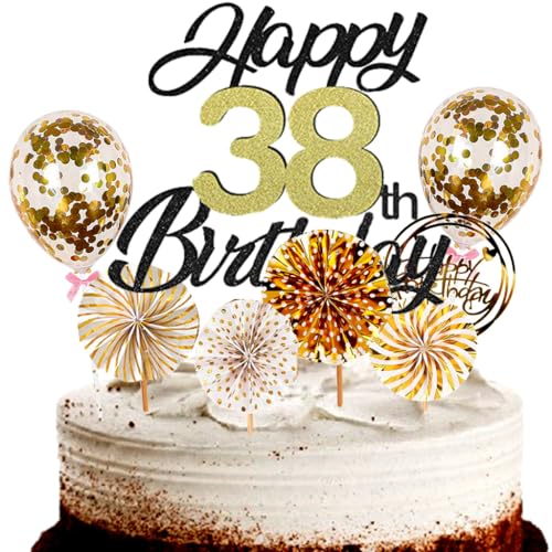 Dalettu Tortendeko 38. Geburtstag Mann Frau, Schwarz Cake Topper Deko 38 Geburtstag Frauen, Cake Topper Happy Birthday Ballon Konfetti und Papierfächer für Geburtstagstorte Deko 38 Jahre Frauen Männer Dalettu Tortendeko 38. Geburtstag Mann Frau, Schwarz Cake Topper Deko 38 Geburtstag Frauen, Cake Topper Happy Birthday Ballon Konfetti und Papierfächer für Geburtstagstorte Deko 38 Jahre Frauen Männer von Dalettu
