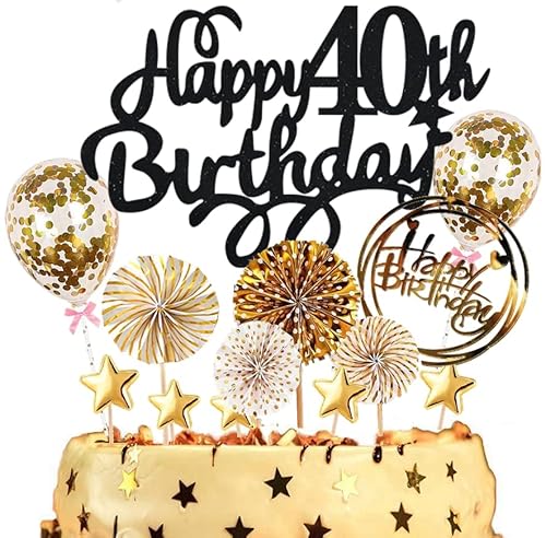 Dalettu Tortendeko 40. Geburtstag Mann Frauen, Kuchen Topper Happy 40th Birthday Schwarz, Kuchen Dekoration mit Luftballons Konfetti und Papierfächer für 40. Geburtstag Männer Party Dekoration Dalettu Tortendeko 40. Geburtstag Mann Frauen, Kuchen Topper Happy 40th Birthday Schwarz, Kuchen Dekoration mit Luftballons Konfetti und Papierfächer für 40. Geburtstag Männer Party Dekoration von Dalettu