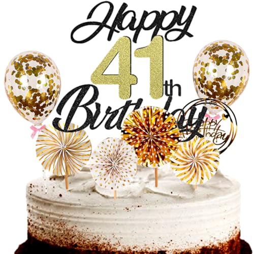 Dalettu Tortendeko 41. Geburtstag Mann Frau, Schwarz Cake Topper Deko 41 Geburtstag Frauen, Cake Topper Happy Birthday Ballon Konfetti und Papierfächer für Geburtstagstorte Deko 41 Jahre Frauen Männer Dalettu Tortendeko 41. Geburtstag Mann Frau, Schwarz Cake Topper Deko 41 Geburtstag Frauen, Cake Topper Happy Birthday Ballon Konfetti und Papierfächer für Geburtstagstorte Deko 41 Jahre Frauen Männer von Dalettu