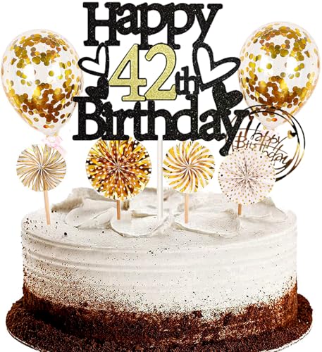 Dalettu Tortendeko 42. Geburtstag Mann Frau, Schwarz Cake Topper Deko 42 Geburtstag Frauen, Kuchen Topper Happy Birthday Ballon Konfetti Papierfächer für Geburtstagstorte Deko 42 Jahre Frauen Männer Dalettu Tortendeko 42. Geburtstag Mann Frau, Schwarz Cake Topper Deko 42 Geburtstag Frauen, Kuchen Topper Happy Birthday Ballon Konfetti Papierfächer für Geburtstagstorte Deko 42 Jahre Frauen Männer von Dalettu