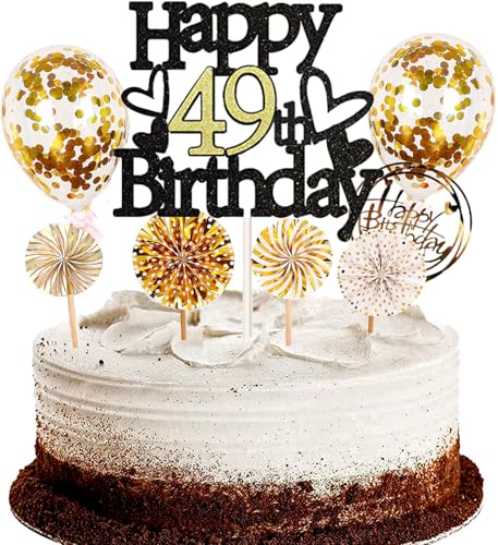 Dalettu Tortendeko 49. Geburtstag Mann Frau, Schwarz Cake Topper Deko 49 Geburtstag Frauen, Kuchen Topper Happy Birthday Ballon Konfetti Papierfächer für Geburtstagstorte Deko 49 Jahre Frauen Männer Dalettu Tortendeko 49. Geburtstag Mann Frau, Schwarz Cake Topper Deko 49 Geburtstag Frauen, Kuchen Topper Happy Birthday Ballon Konfetti Papierfächer für Geburtstagstorte Deko 49 Jahre Frauen Männer von Dalettu