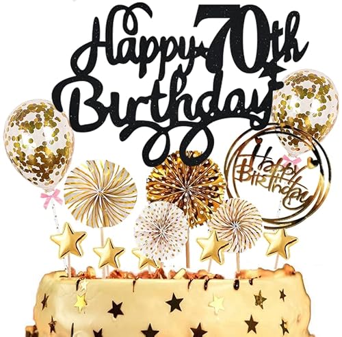 Dalettu Tortendeko 70. Geburtstag Mann Frauen, Kuchen Topper Happy 70th Birthday Schwarz, Kuchen Dekoration mit Luftballons Konfetti und Papierfächer für 70. Geburtstag Männer Party Dekoration Dalettu Tortendeko 70. Geburtstag Mann Frauen, Kuchen Topper Happy 70th Birthday Schwarz, Kuchen Dekoration mit Luftballons Konfetti und Papierfächer für 70. Geburtstag Männer Party Dekoration von Dalettu