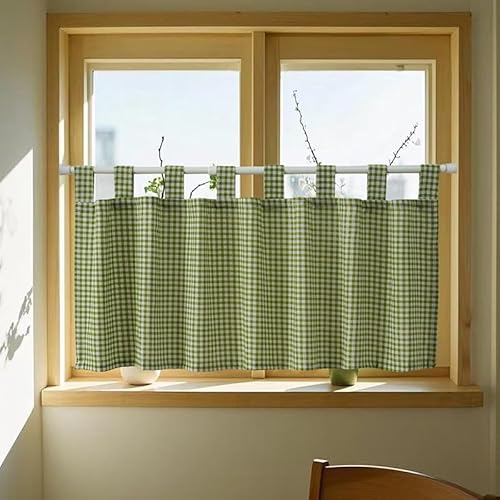 Daliena Blickdichte Kurzgardine Scheibengardinen mit Klassischem Karomuster Kurzstore mit Schlaufen Küchengardinen Modern, Privatsphäre Gardine für Wohnzimmer (BxH 100x45cm) Grün 1 Stück von Daliena