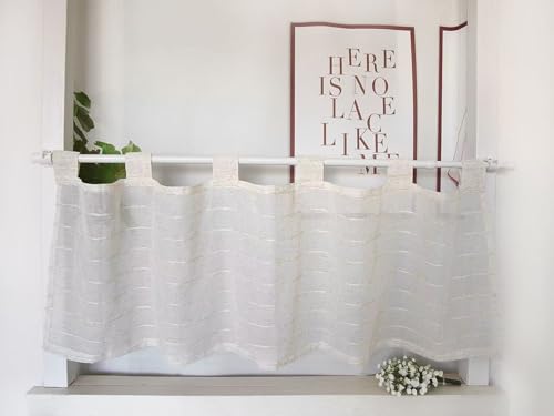 Daliena Scheibengardine Halbtransparent Leinenoptik Kurzgardine Modern Küchengardine Boho, Fenstergardinen Wohnzimmer Gardinen Naturfarben (BxH 120x45cm) Querstreifen mit Schlaufen 1 stück von Daliena