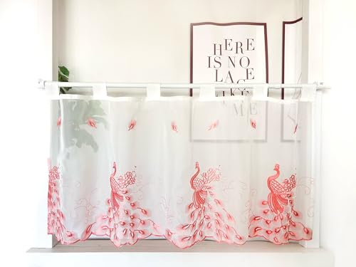 Daliena Scheibengardine Voile Kurzgardine mit Schlaufen Bistrogardine Modern Transparent Küchengardine mit Stickerei, Gardinen für Kleine Fenster (BxH 90x100cm) Rosa 1 stück von Daliena
