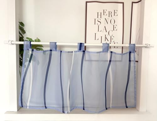 Daliena Scheibengardine mit Schlaufen Kurzgardine mit Wellenmuster Voile Gardinen Muster Bistrogardine Modern Küche, Gardinen für Kleine Fenster Wohnzimmer (BxH 100x45cm) Blau 1 stück von Daliena